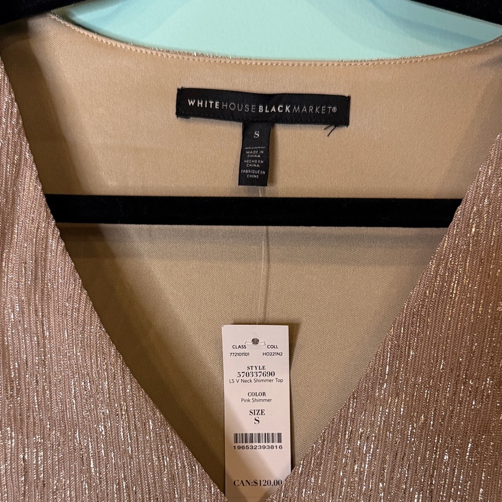White House Black Market  Shimmering Metallic blush Top NWT - Picture 3 of 7